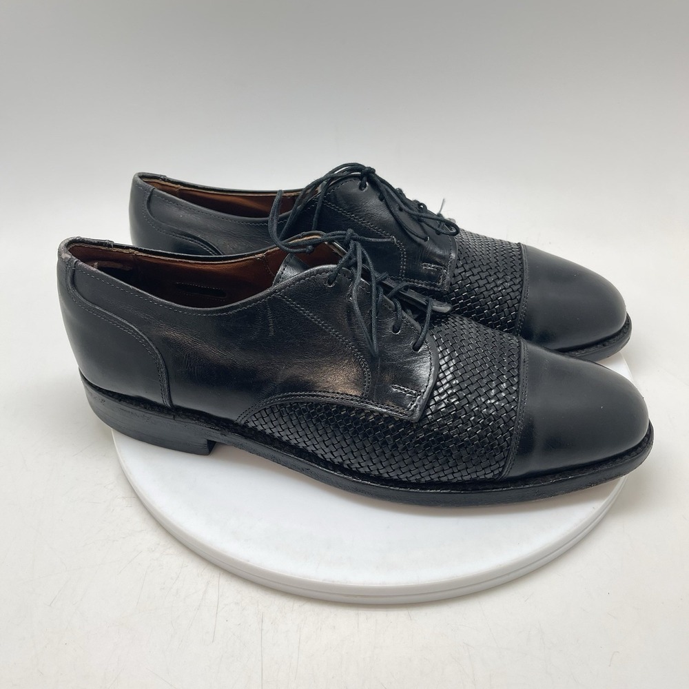 Allen Edmonds Lauderdale Mens 9 D Oxfords Black Basket Weave Cap Toe Dress Shoes